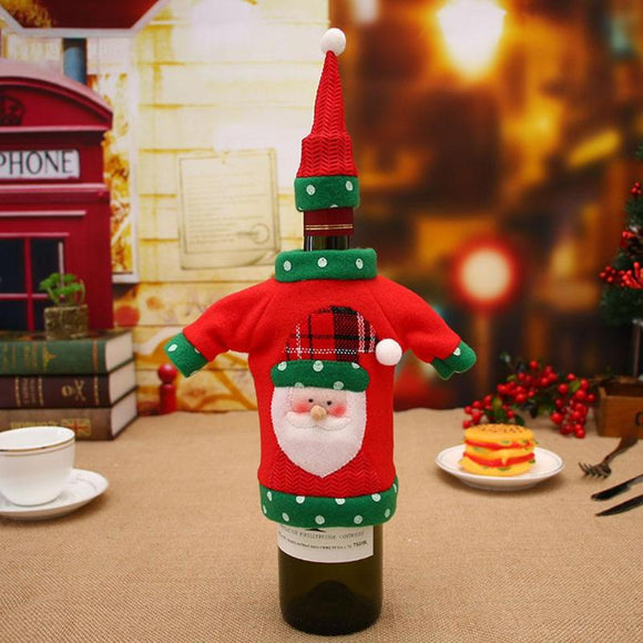 1 Set Sweater Christmas Red Wine Bottle Cover Champagne Bottle Decorative Knitted Hat Clothes Set Christmas Table Decoration - Wines Club