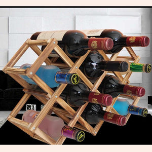 Classical Wooden Red Wine Rack Beer Foldable 10 Bottle Holder Kitchen Bar Display Shelf Organizer Mount Kitchen Bar Displa - Wines Club