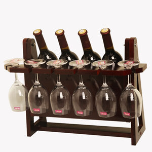 High-grade Modern Simple Wooden Integral type Folding Red Wine Rack Can Holder 4 Wine Bottles and 6 Wine Cups - Wines Club