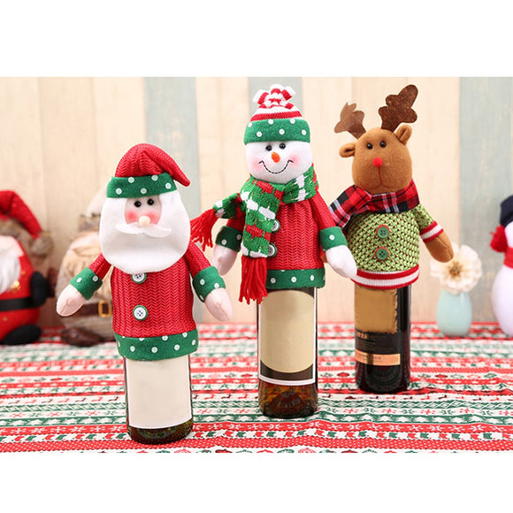 Christmas Decoration Christmas Wine Bottle Cover Cute Snowmen Santa Claus Table Decor Knitting Beer Bottle Cover - Wines Club