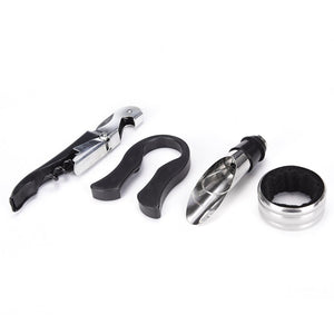 4pcs/set Stainless Steel Red Wine Bottle Cork Opener Foil Cutter Ring Pourer Kit Set with Leather Gift Box - Wines Club