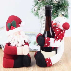 2 Pcs Red Christmas Wine Bottle Cover Bags Hug Santa Claus Snowman Dinner New Year Decoration Home Christmas Party - Wines Club