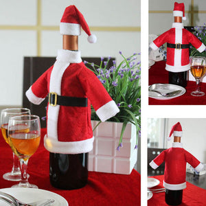 2018 Christmas Party Decoration Red Wine Bottle Covers Clothes With Hats Christmas Dinner Table Decoration - Wines Club