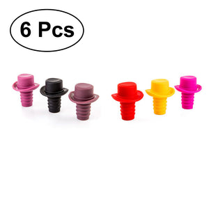 6PCS Beverage Cork Silicone Wine Stoppers Bottle Stopper Wine Bottle Cork with Hat Top (Yellow+Wine+Coffee+Red+Rosy+Black) - Wines Club