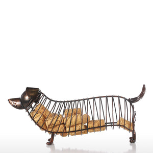 Tooarts Dachshund Wine Cork Container Iron Craft Animal Ornament Gift, Brown, 13.8 * 4.7 * 5.9inches - Wines Club