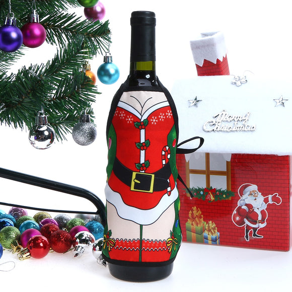 4 Pcs Apron bottle Wine Cover Christmas Sexy Lady/Xmas Cat/Santa Pinafore red wine bottle wrapper Holiday Bottle clothes Dress - Wines Club