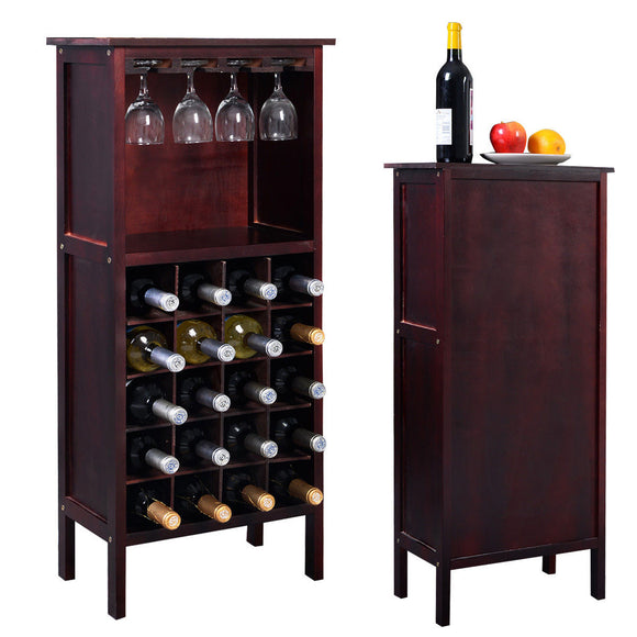 Costway Wood Wine Rack Holder Storage Shelf Display w/ Glass Hanger (20-Bottle(Cabinet)) - Wines Club