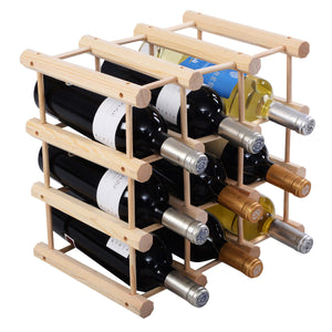 Costway 12 Bottle Wood Wine Rack Bottle Holder Storage Display Natural Kitchen - Wines Club