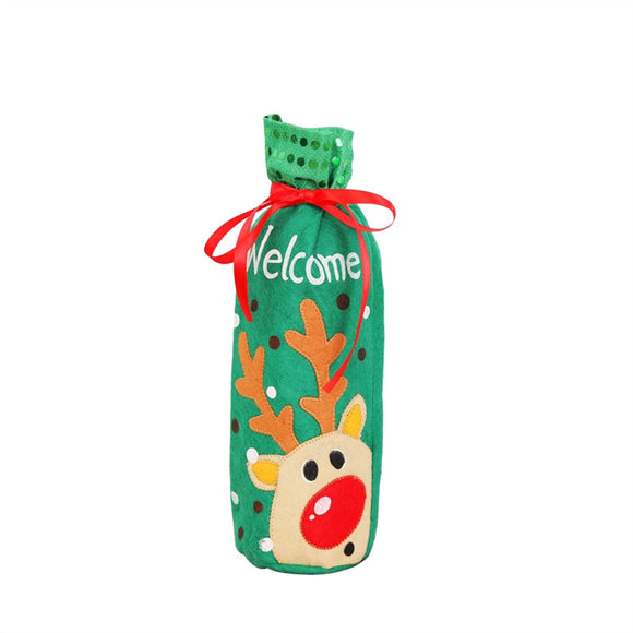 Christmas Wine Bottle Cover Holder Gift Bag Xmas Eve Dinner Table Decoration Candy Bags (Green Elk) - Wines Club