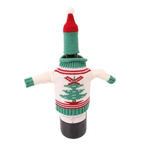Christmas  Christmas Party Christmas Wine Decoration Sweater+Lid Hat Wine Bottle Cover Christmas Table Wine Decor Gift Tag (Christmas Tree) - Wines Club