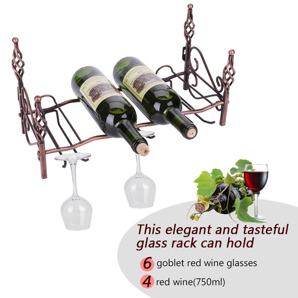 6 Glasses& 4 Bottles Metal Wine Rack Display Shelf Stemware Holder Storage Stand - Wines Club