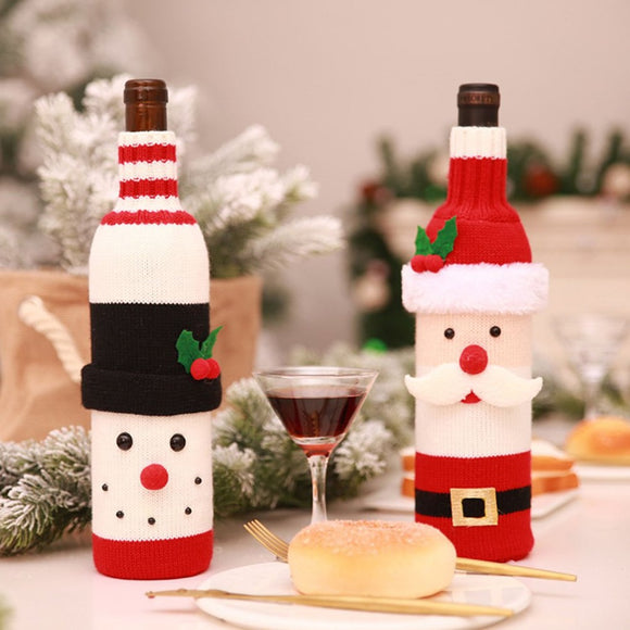 Christmas Wine Bottle Cover Decor Set Santa Claus Snowman Deer Bottle Cover Clothes Decoration for 2019 New Year Dinner Party - Wines Club