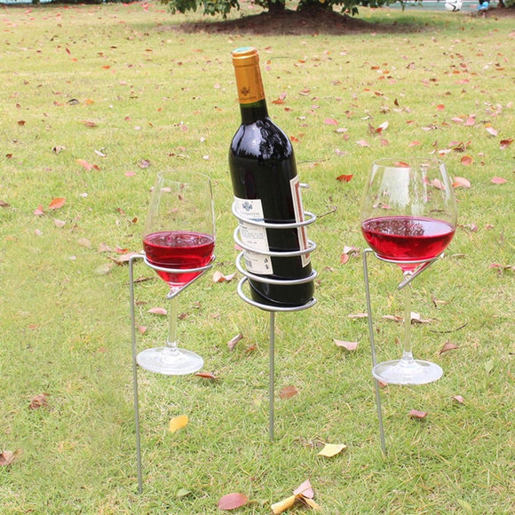 3Pcs/set Outdoor Wine Rack Glass Bottle Holder Stake Set for BBQ Garden Picnic Camping Wine Stakes Rack Drop Shipping - Wines Club