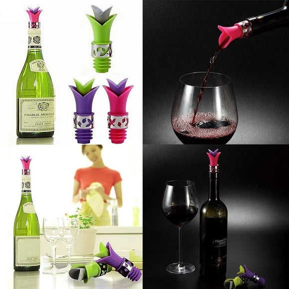 Lily Wine Bottle Stoppers 2 In 1 Silicone Wine Pourer Kitchen Wine Bar Tools - Wines Club