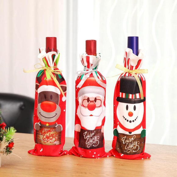 3 Pcs Red Christmas Wine bottle Cove Decoration Home Party Santa Claus Christmas Packaging Christmas Home Table Decoration - Wines Club