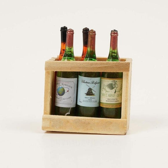 1/12 Scale Dollhouse Miniature Furniture Mini 6 Wine Bottles with Wooden Frame - Wines Club